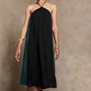 Elegant Teal and Black Halter Dress